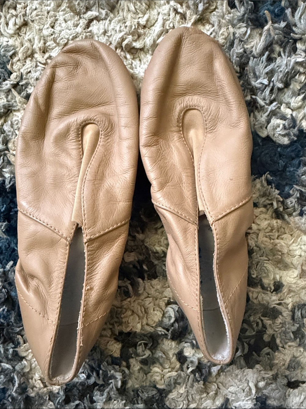 Girls Tan Split-Toe Leather Jazz Flats